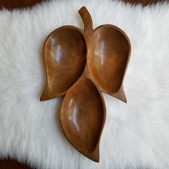 Boho Vintage Leaf Shaped Wooden Tray - Picture 12 of 13
